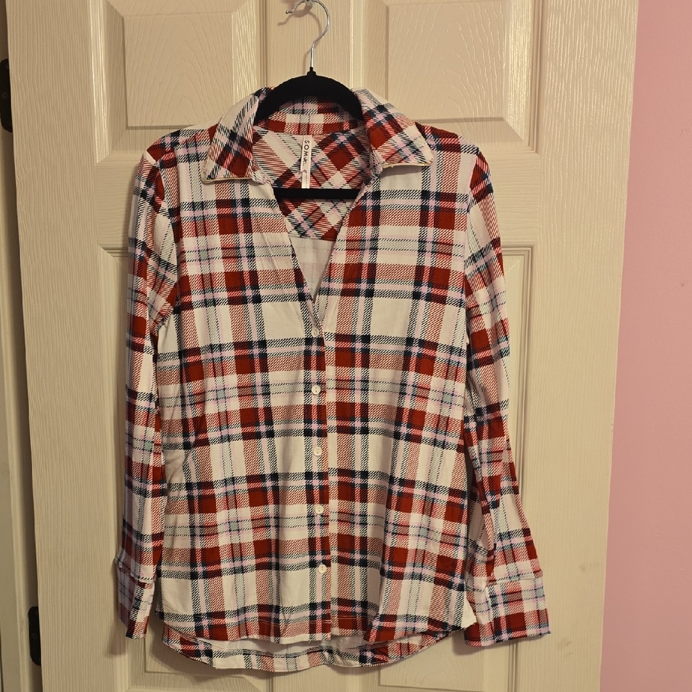Soma Red and White Plaid‎ sleep Shirt